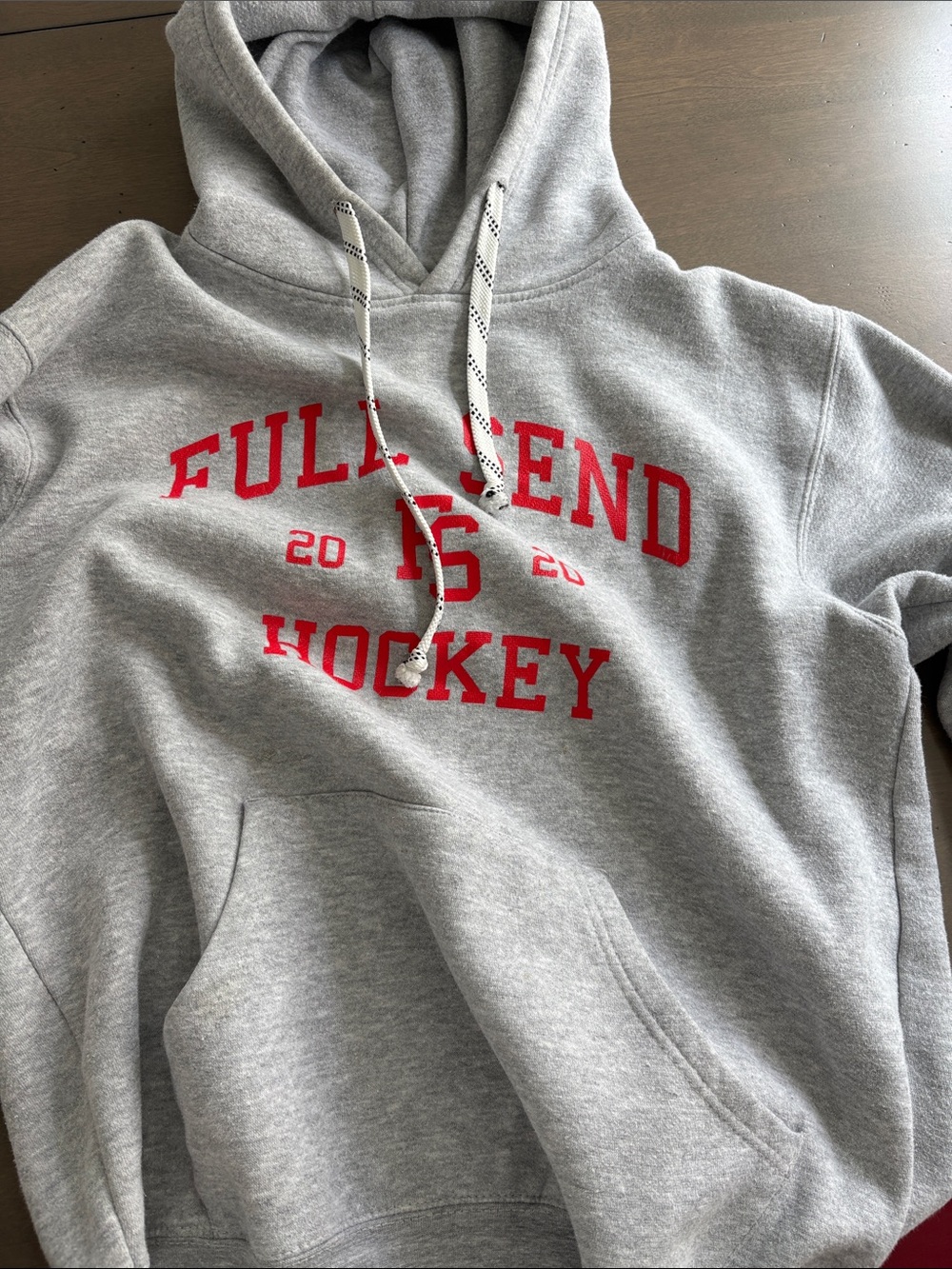 Full Send Hockey Men's Gray Hoodie with Red Logo